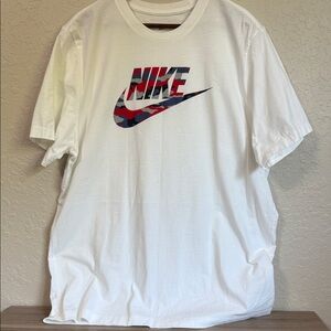 Nike Men's White Tee with Camouflage Logo